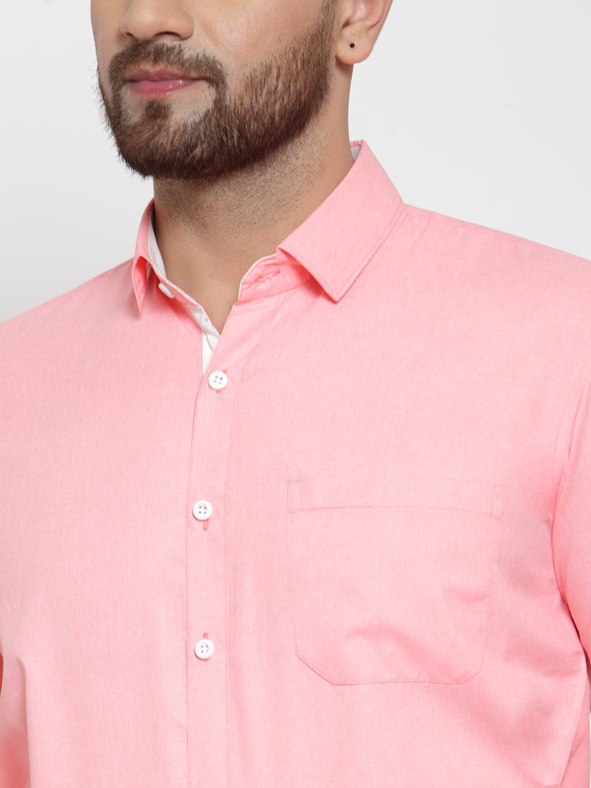 Jainish Red Formal Shirt with white detailing ( SF 419Red ) - Distacart