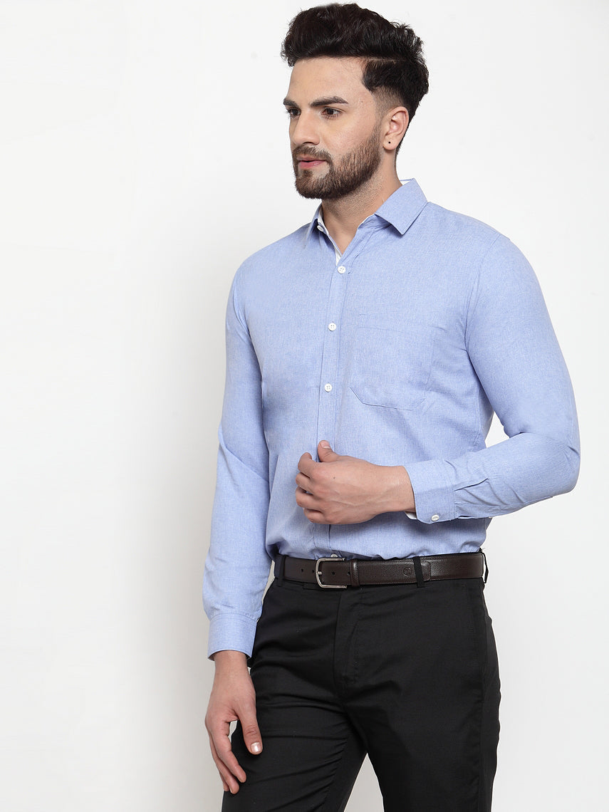 Jainish Sky Blue Formal Shirt with white detailing ( SF 419Sky ) - Distacart