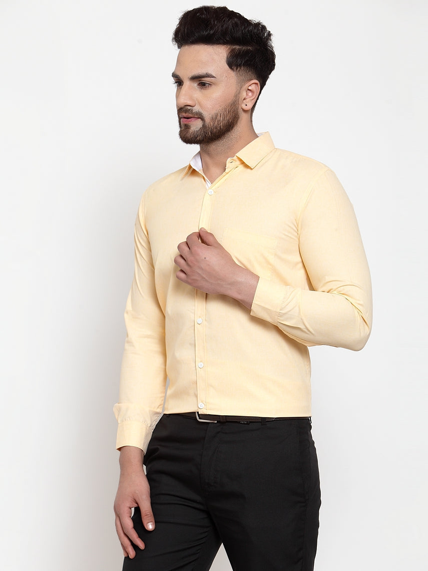 Jainish Yellow Formal Shirt with white detailing ( SF 419Yellow ) - Distacart