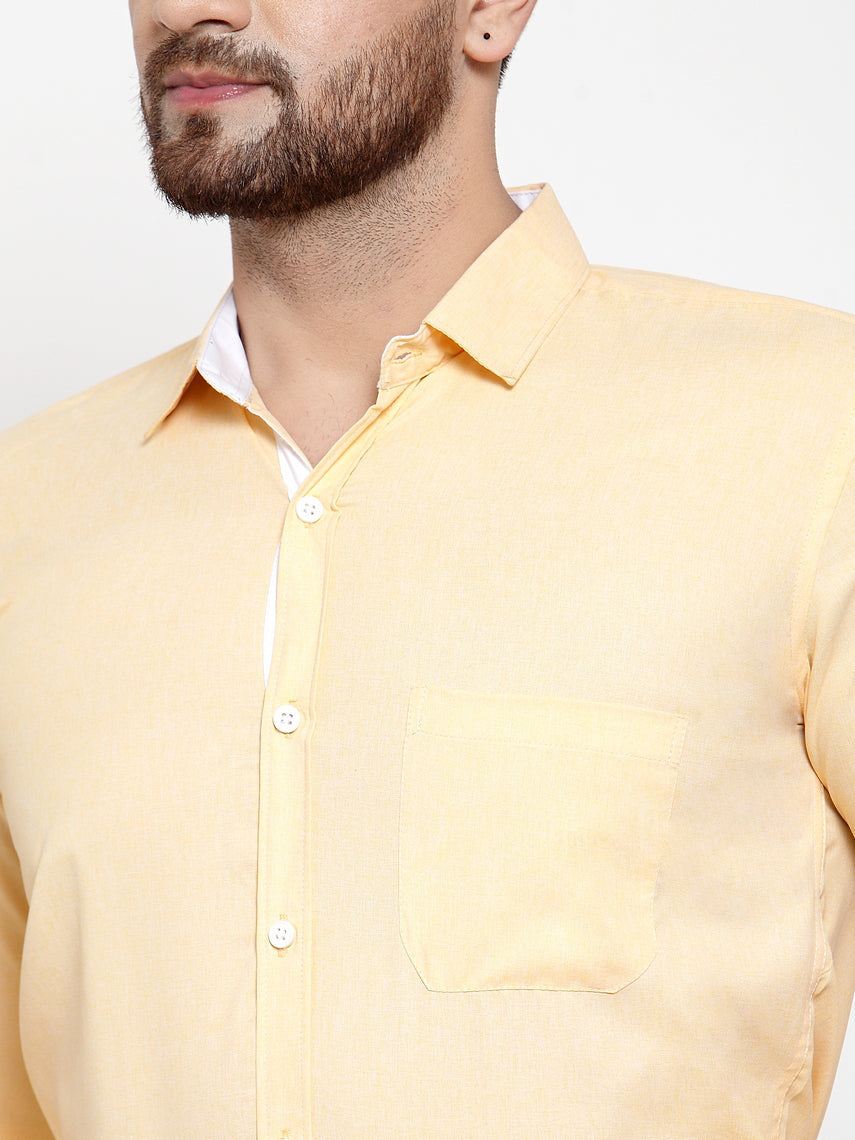 Jainish Yellow Formal Shirt with white detailing ( SF 419Yellow ) - Distacart