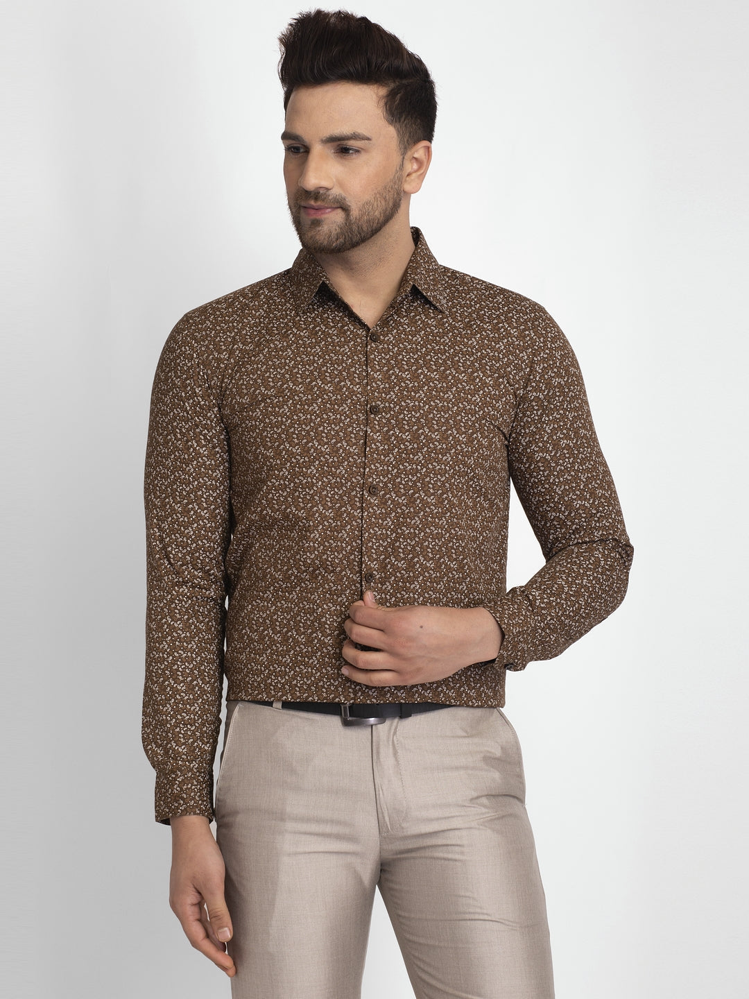 Jainish Coffee Brown Printed Formal Shirt ( JSF 426Coffee ) - Distacart