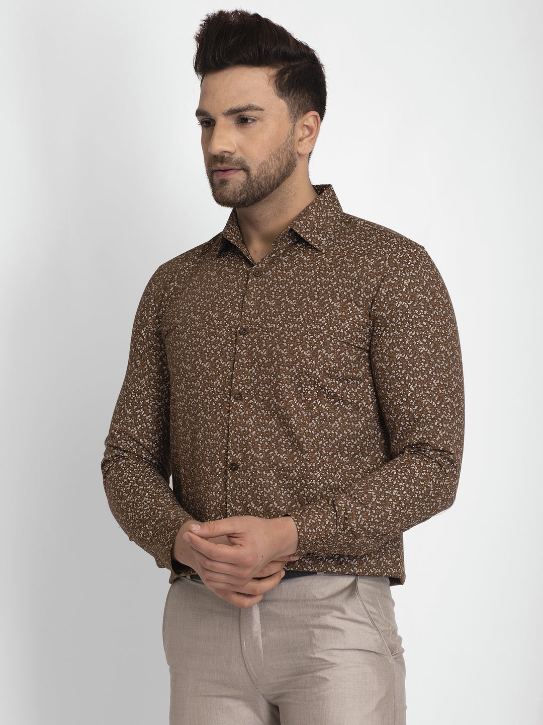 Jainish Coffee Brown Printed Formal Shirt ( JSF 426Coffee ) - Distacart