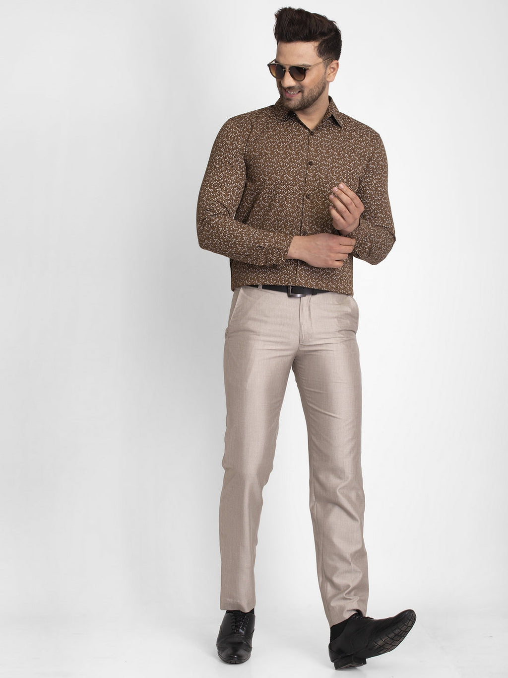 Jainish Coffee Brown Printed Formal Shirt ( JSF 426Coffee ) - Distacart