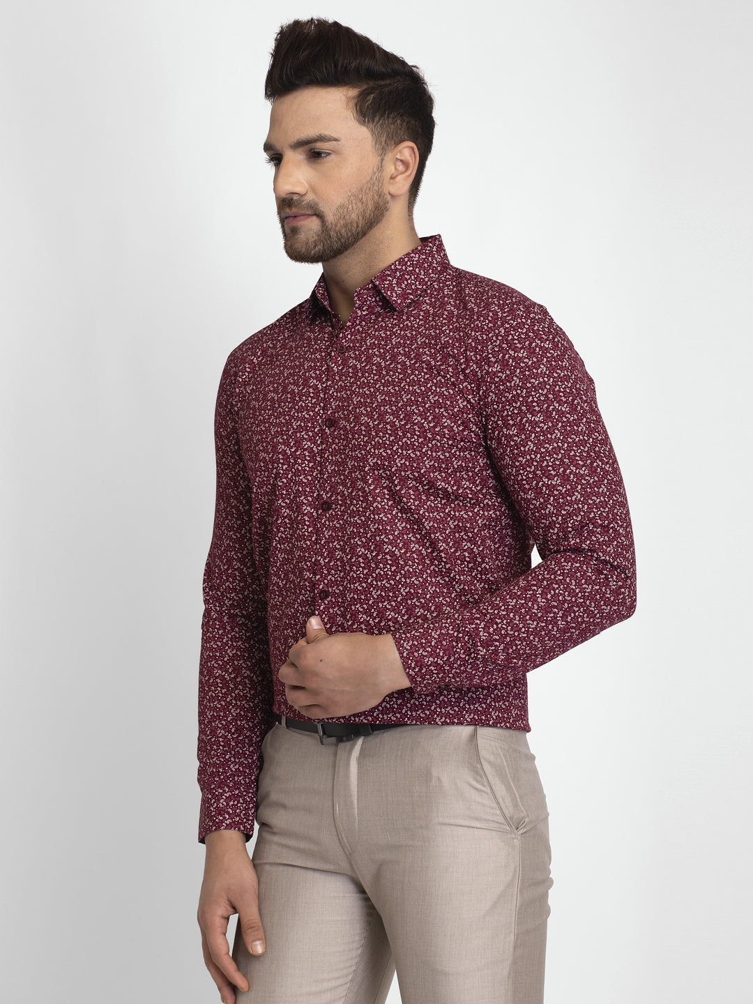 Jainish Maroon Printed Formal Shirt ( JSF 426Maroon ) - Distacart