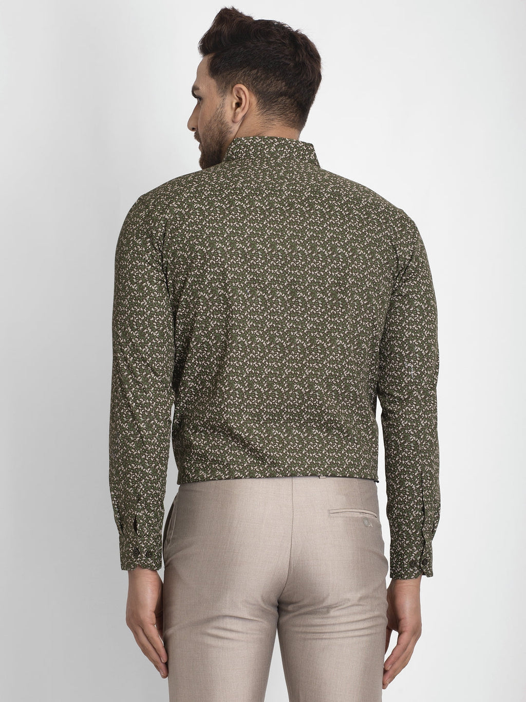 Jainish Olive Green Printed Formal Shirt ( JSF 426Olive ) - Distacart