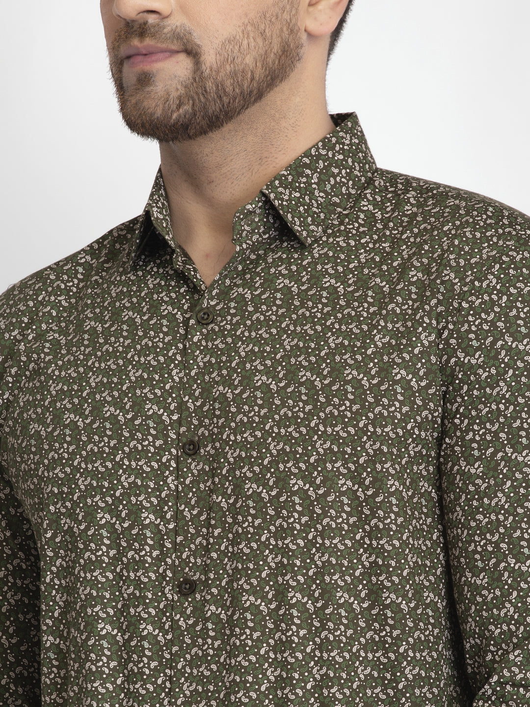 Jainish Olive Green Printed Formal Shirt ( JSF 426Olive ) - Distacart