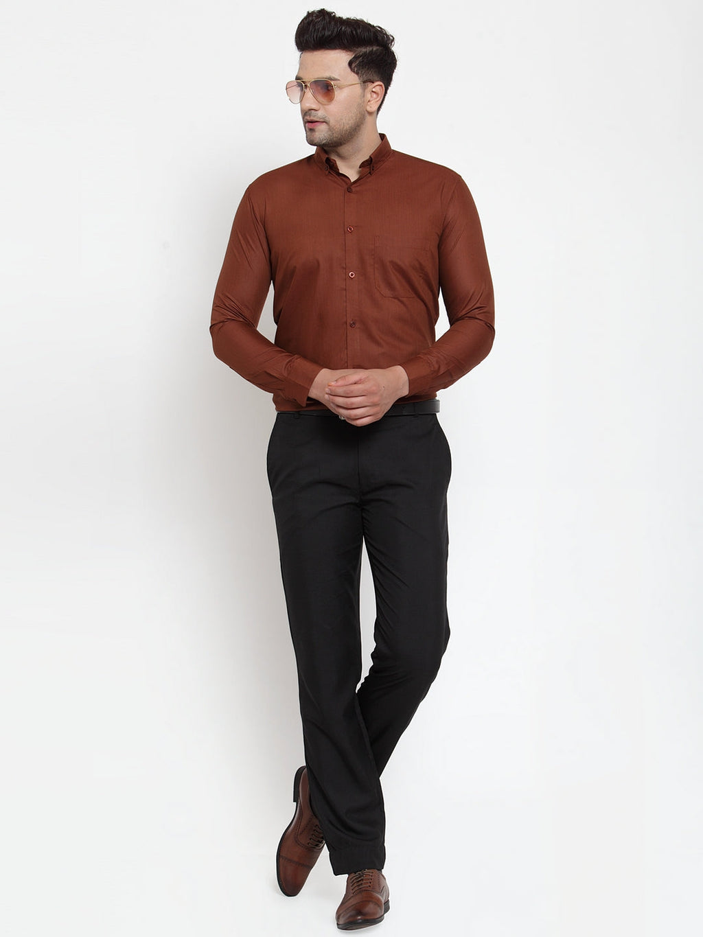 Jainish Brown Men's Cotton Solid Button Down Formal Shirts ( SF 713Brown ) - Distacart