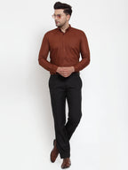 Jainish Brown Men's Cotton Solid Button Down Formal Shirts ( SF 713Brown ) - Distacart