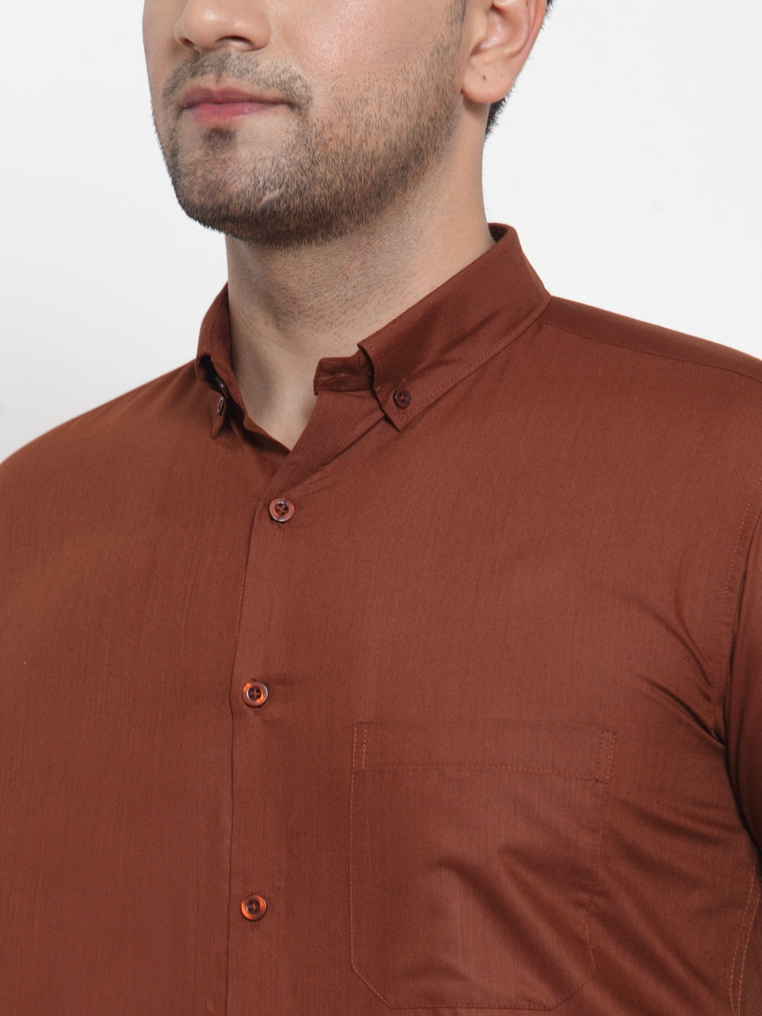Jainish Brown Men's Cotton Solid Button Down Formal Shirts ( SF 713Brown ) - Distacart