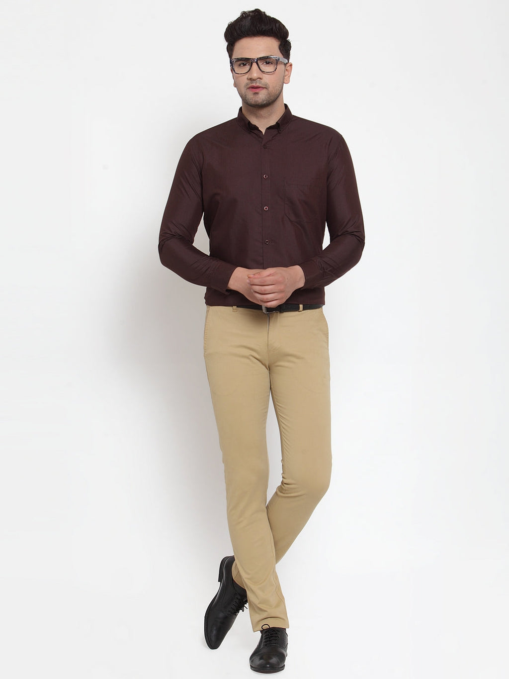 Jainish Brown Men's Cotton Solid Button Down Formal Shirts ( SF 713Coffee ) - Distacart