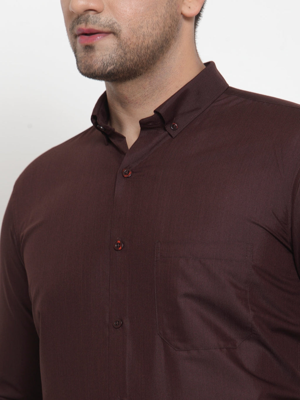 Jainish Brown Men's Cotton Solid Button Down Formal Shirts ( SF 713Coffee ) - Distacart