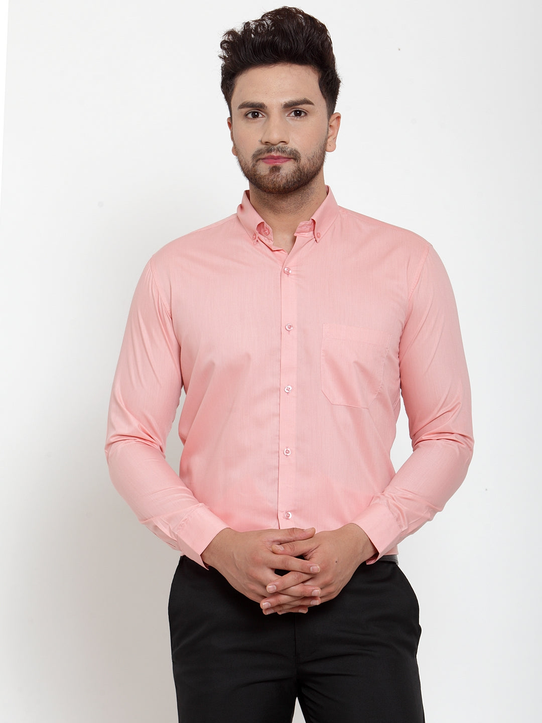 Jainish Red Men's Cotton Solid Button Down Formal Shirts ( SF 713Coral ) - Distacart