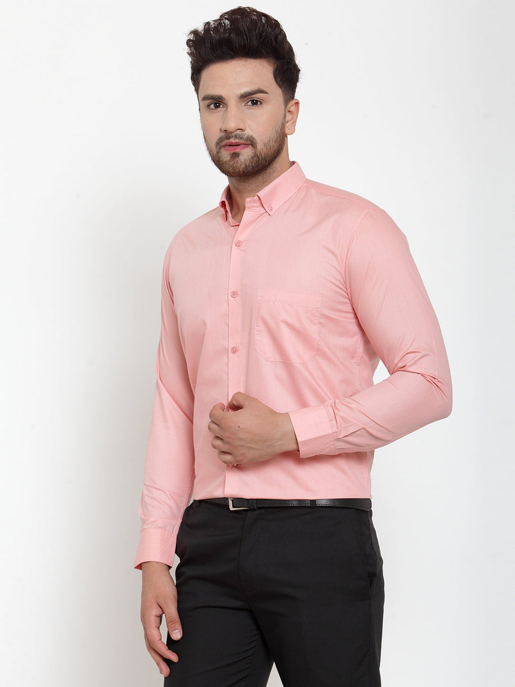 Jainish Red Men's Cotton Solid Button Down Formal Shirts ( SF 713Coral ) - Distacart