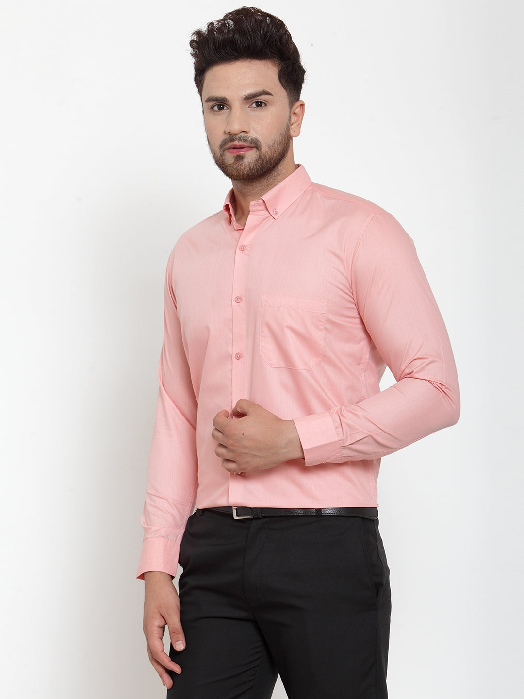 Jainish Red Men's Cotton Solid Button Down Formal Shirts ( SF 713Coral ) - Distacart