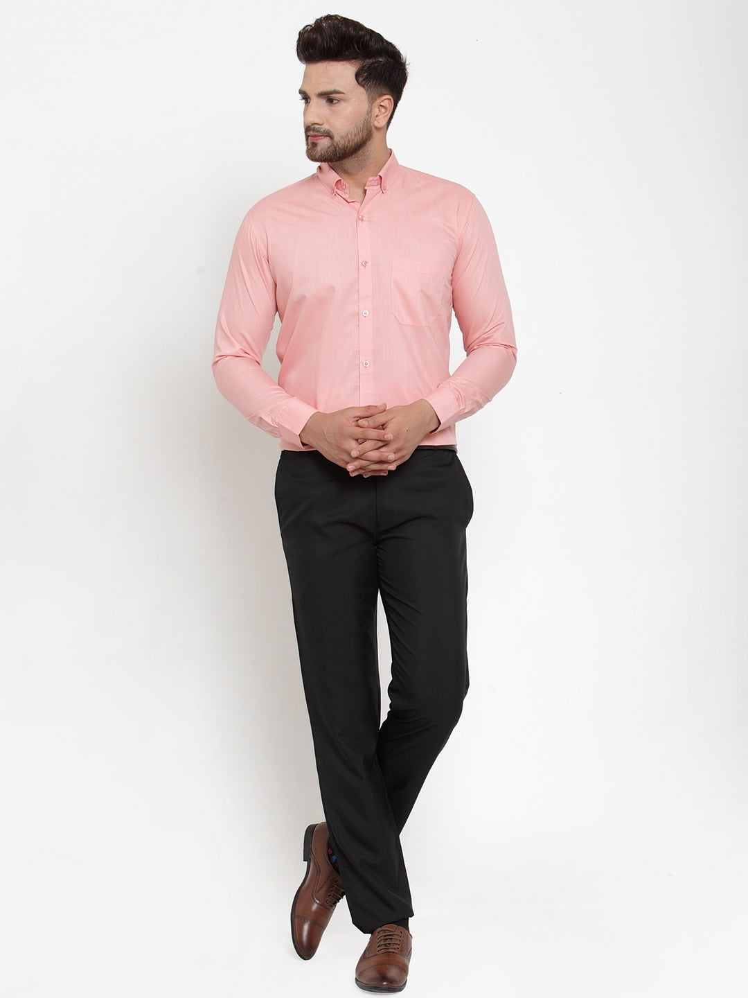 Jainish Red Men's Cotton Solid Button Down Formal Shirts ( SF 713Coral ) - Distacart