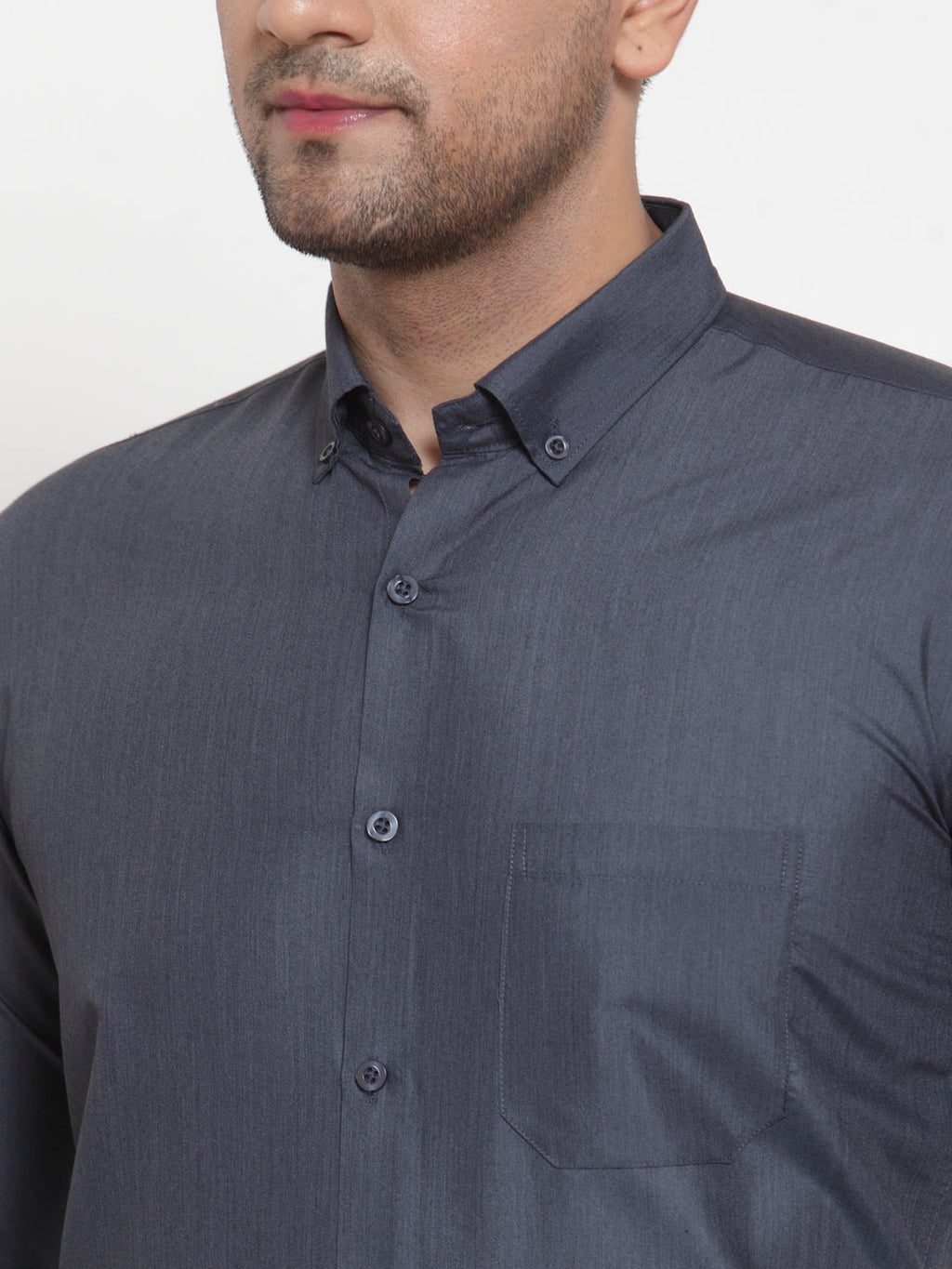 Jainish Grey Men's Cotton Solid Button Down Formal Shirts ( SF 713Grey ) - Distacart