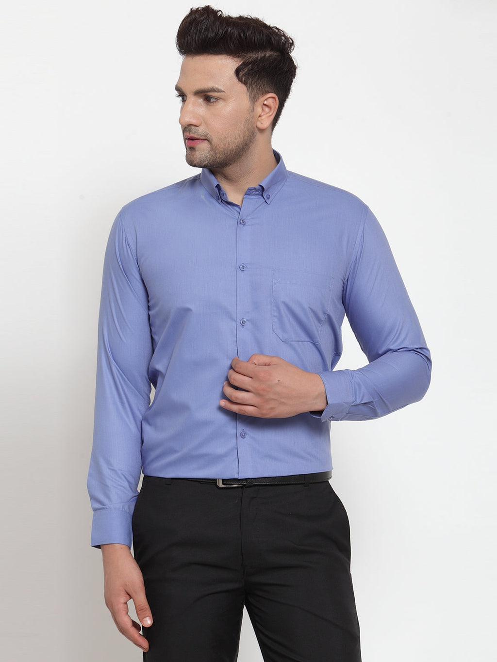 Jainish Blue Men's Cotton Solid Button Down Formal Shirts ( SF 713Light-Blue ) - Distacart