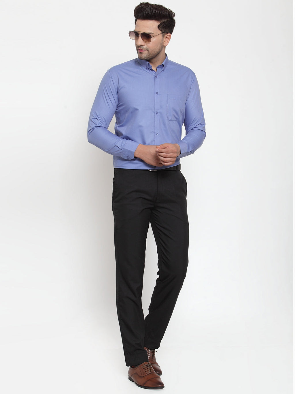 Jainish Blue Men's Cotton Solid Button Down Formal Shirts ( SF 713Light-Blue ) - Distacart