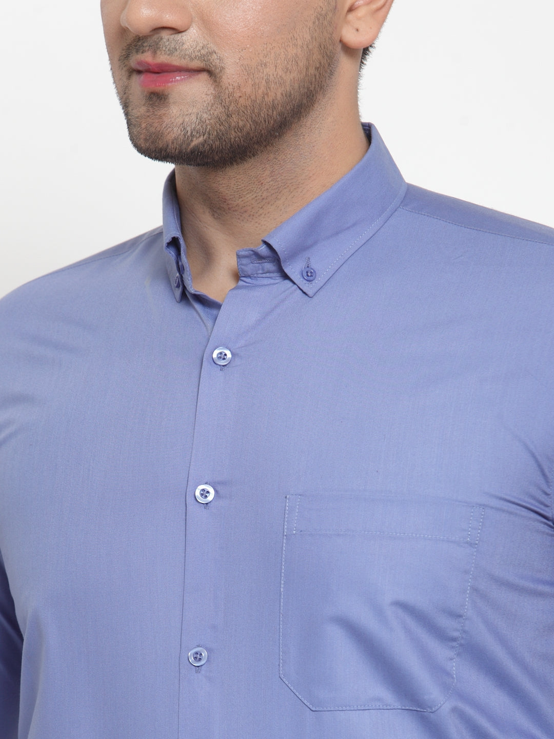 Jainish Blue Men's Cotton Solid Button Down Formal Shirts ( SF 713Light-Blue ) - Distacart