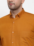 Jainish Yellow Men's Cotton Solid Button Down Formal Shirts ( SF 713Mustard ) - Distacart