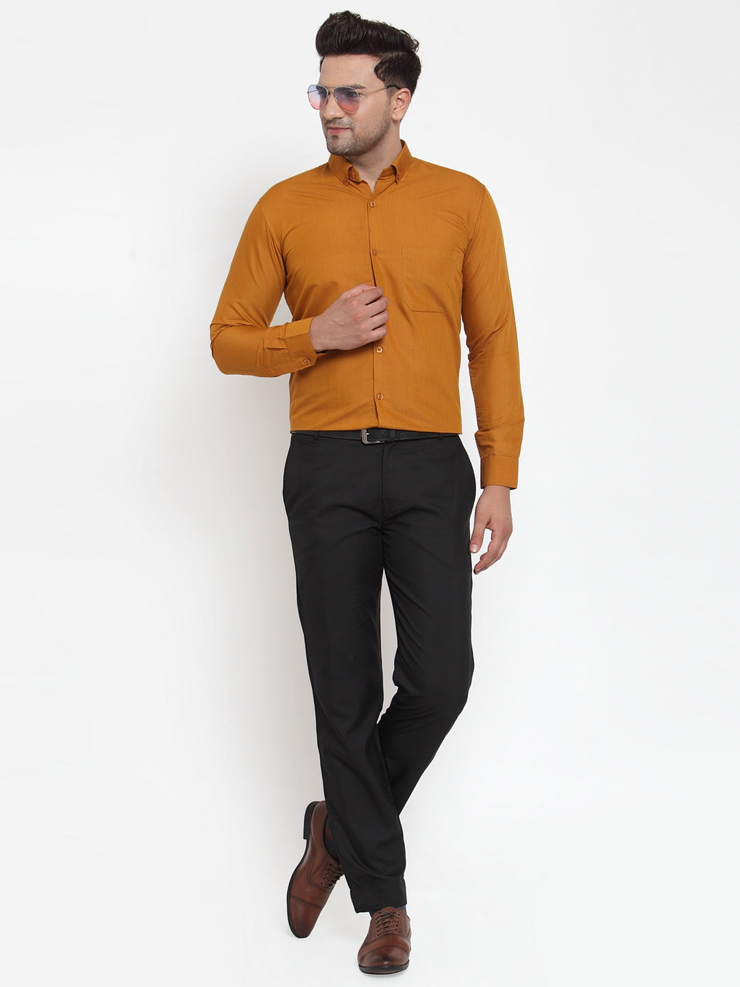 Jainish Yellow Men's Cotton Solid Button Down Formal Shirts ( SF 713Mustard ) - Distacart