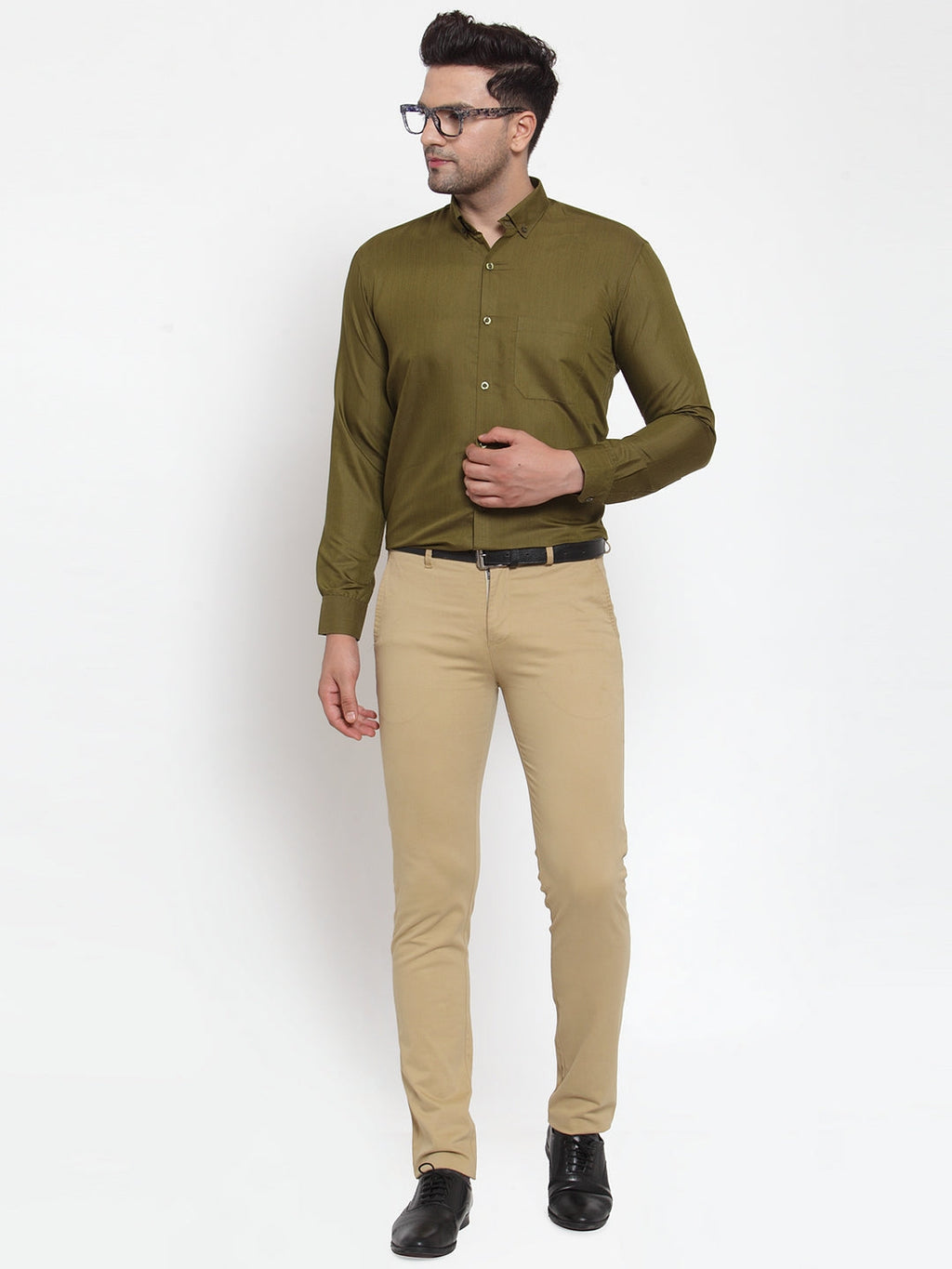 Jainish Green Men's Cotton Solid Button Down Formal Shirts ( SF 713Olive ) - Distacart