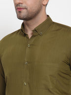 Jainish Green Men's Cotton Solid Button Down Formal Shirts ( SF 713Olive ) - Distacart