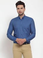 Jainish Blue Men's Cotton Solid Button Down Formal Shirts ( SF 713Peacock ) - Distacart