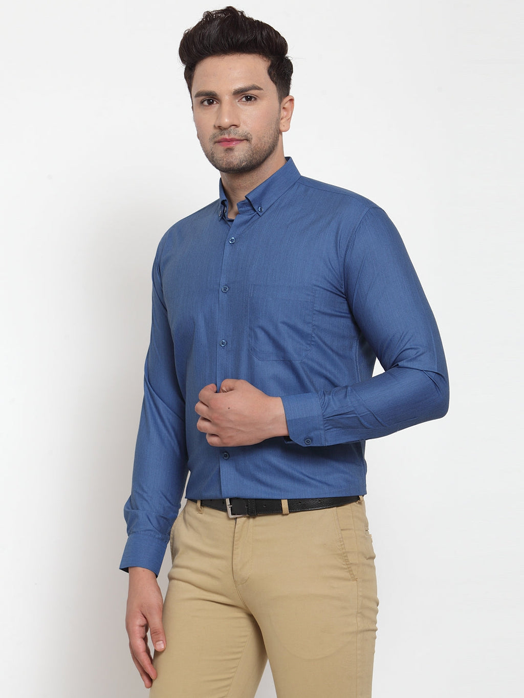 Jainish Blue Men's Cotton Solid Button Down Formal Shirts ( SF 713Peacock ) - Distacart