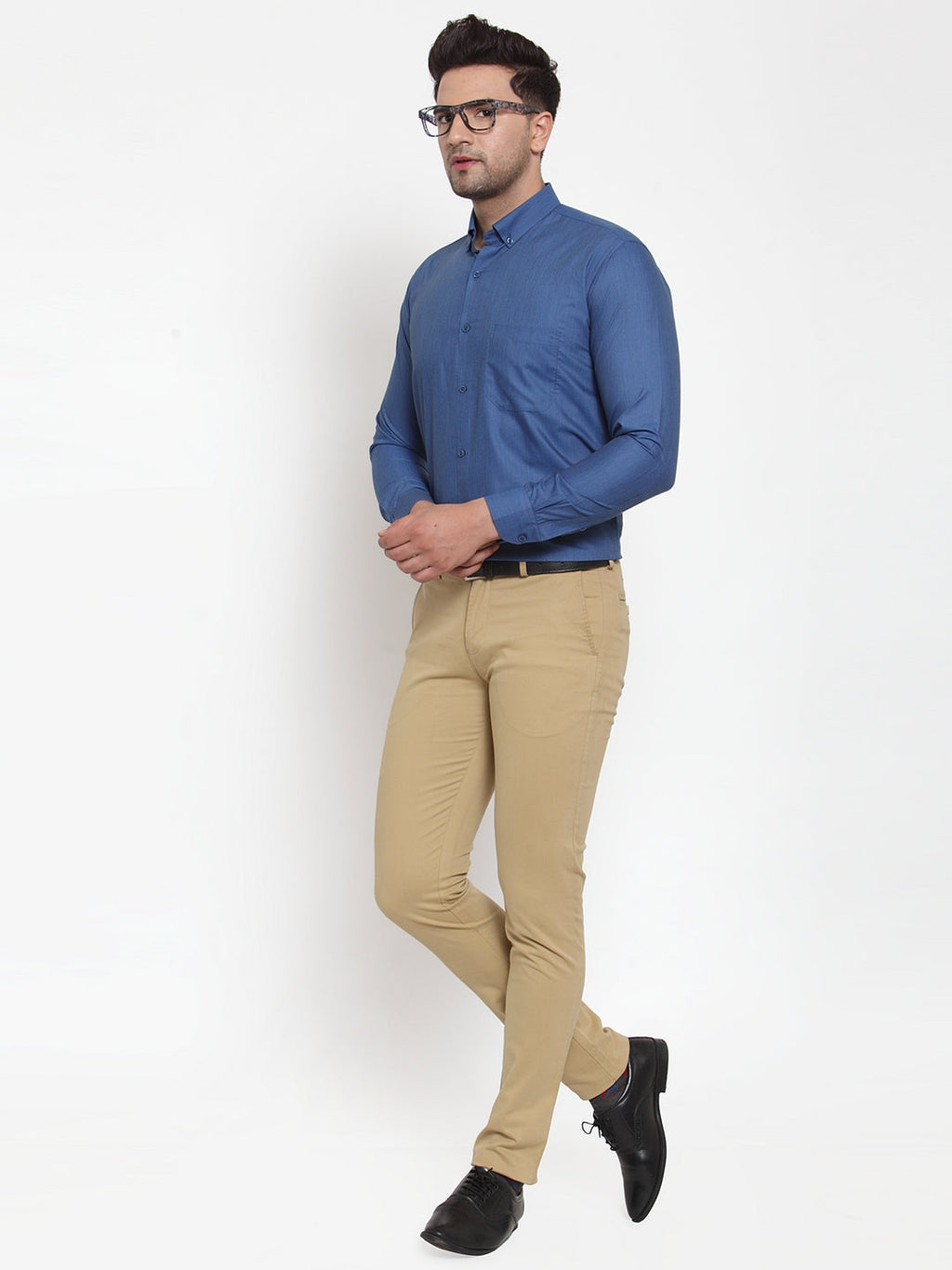 Jainish Blue Men's Cotton Solid Button Down Formal Shirts ( SF 713Peacock ) - Distacart