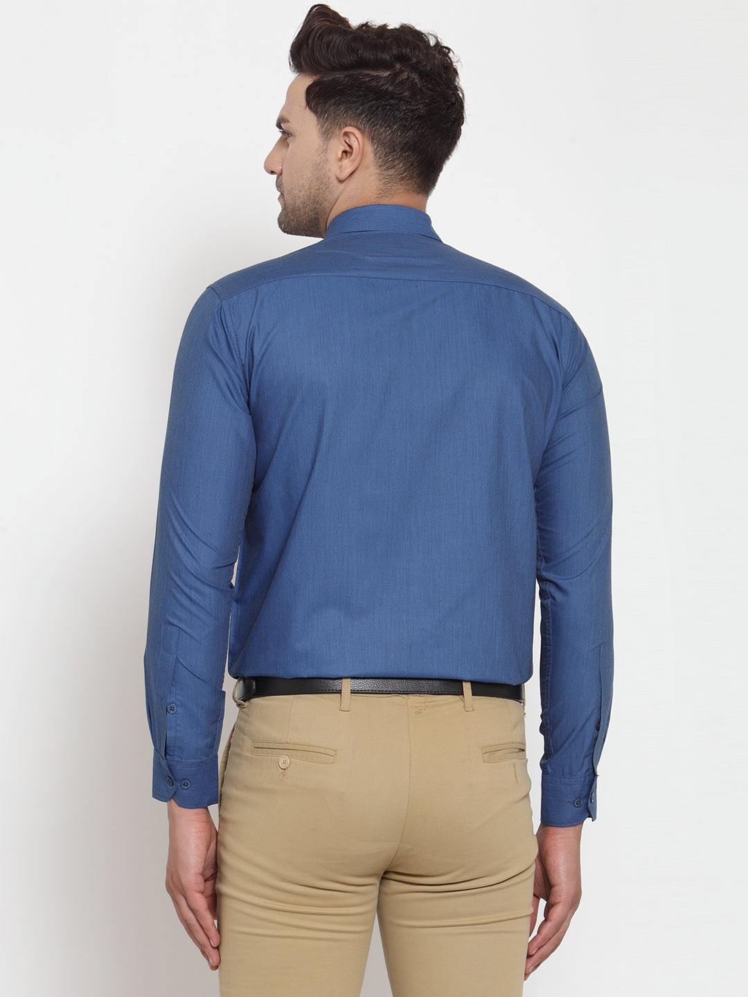 Jainish Blue Men's Cotton Solid Button Down Formal Shirts ( SF 713Peacock ) - Distacart