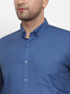 Jainish Blue Men's Cotton Solid Button Down Formal Shirts ( SF 713Peacock ) - Distacart