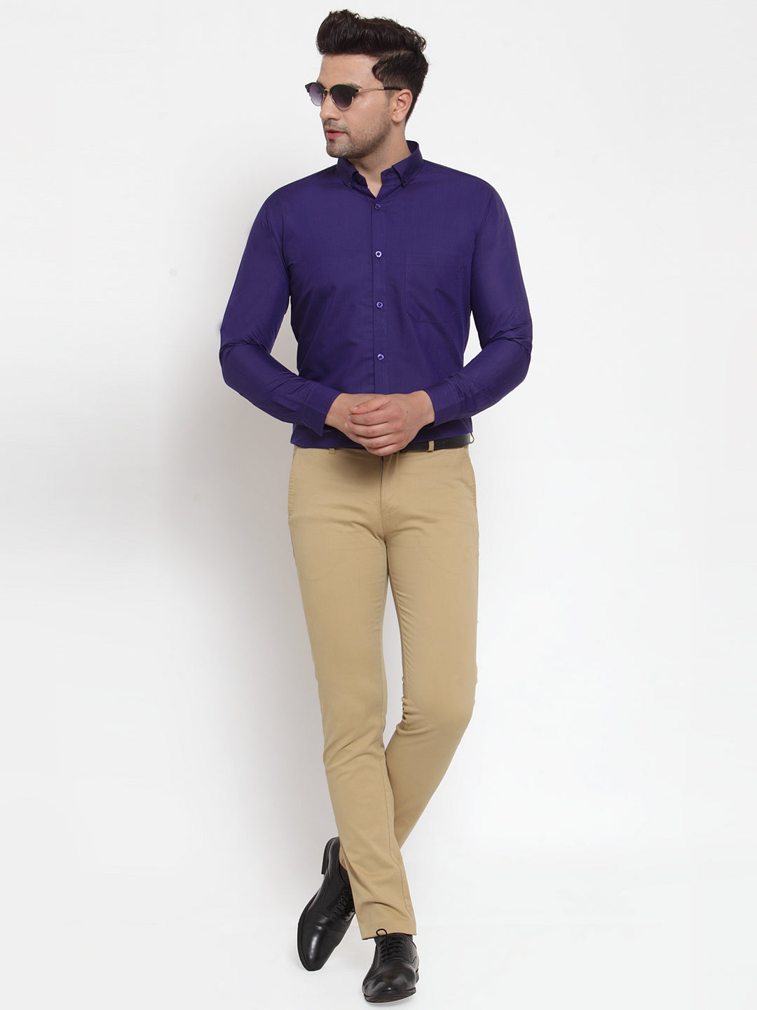 Jainish Purple Men's Cotton Solid Button Down Formal Shirts ( SF 713Purple ) - Distacart