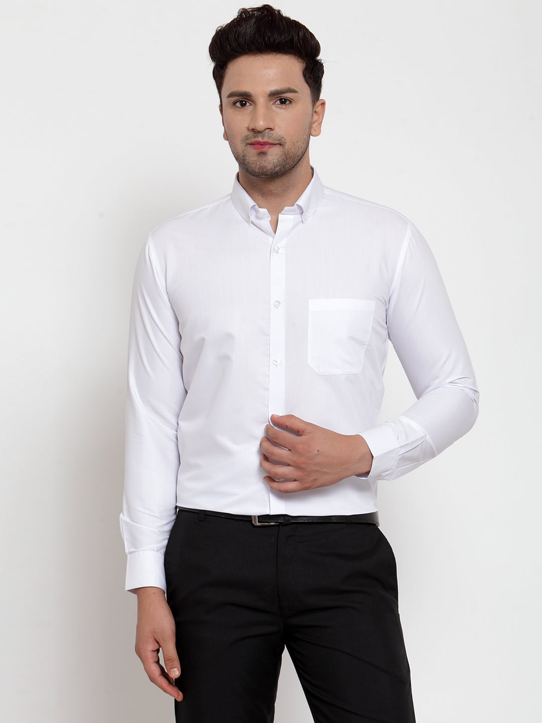 Jainish White Men's Cotton Solid Button Down Formal Shirts ( SF 713White ) - Distacart