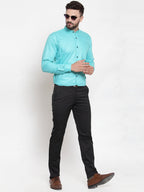 Jainish Green Men's Cotton Solid Mandarin Collar Formal Shirts ( SF 726Aqua ) - Distacart