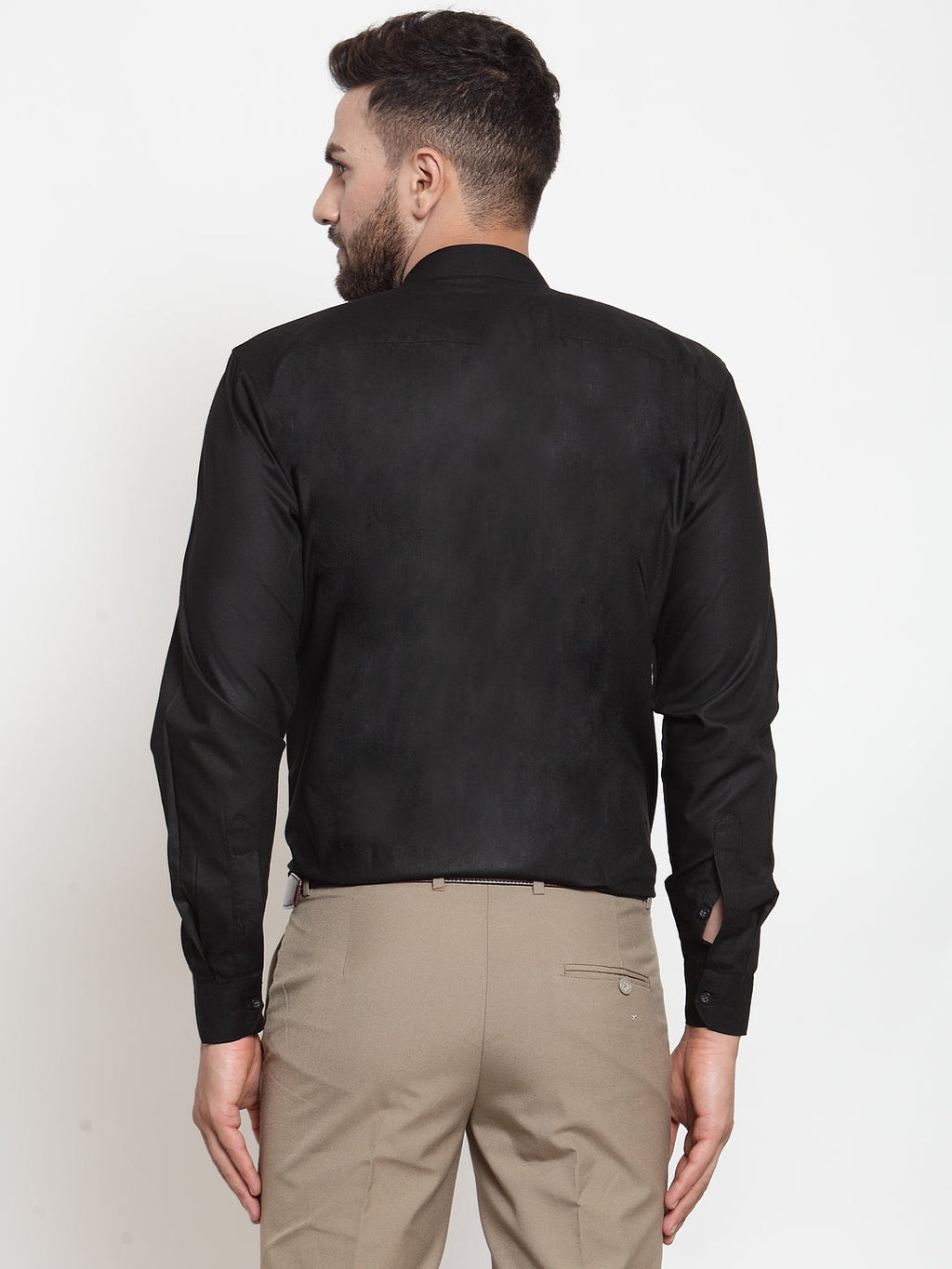 Jainish Black Men's Cotton Solid Mandarin Collar Formal Shirts ( SF 726Black ) - Distacart