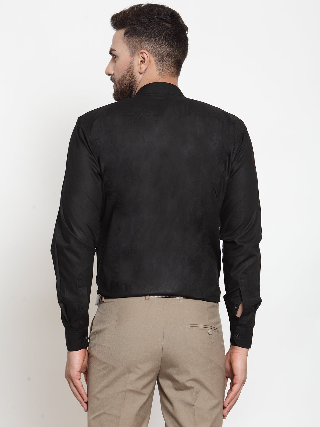 Jainish Black Men's Cotton Solid Mandarin Collar Formal Shirts ( SF 726Black ) - Distacart