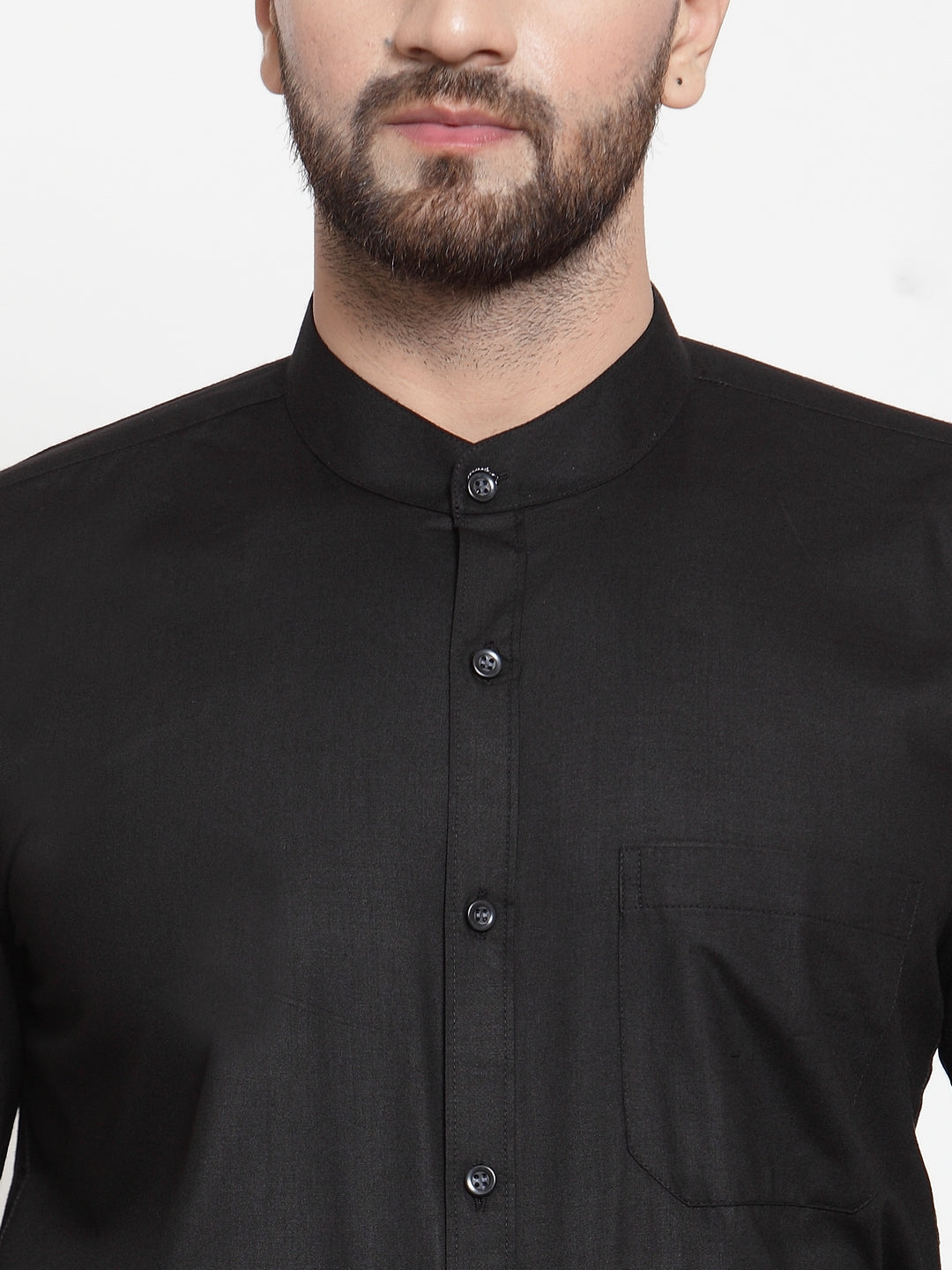 Jainish Black Men's Cotton Solid Mandarin Collar Formal Shirts ( SF 726Black ) - Distacart