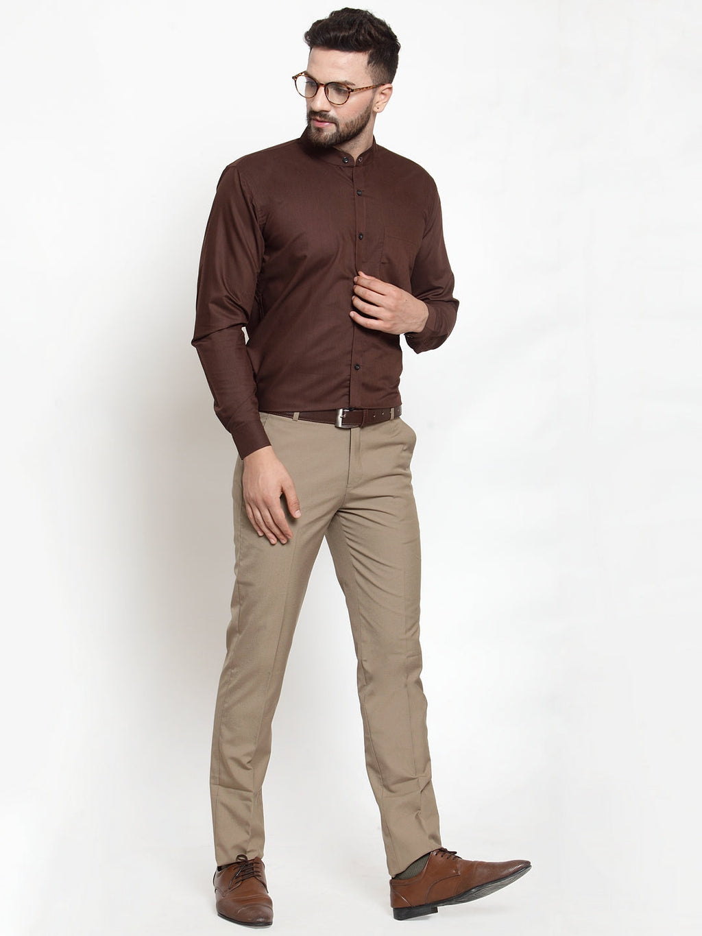 Jainish Brown Men's Cotton Solid Mandarin Collar Formal Shirts ( SF 726Coffee ) - Distacart