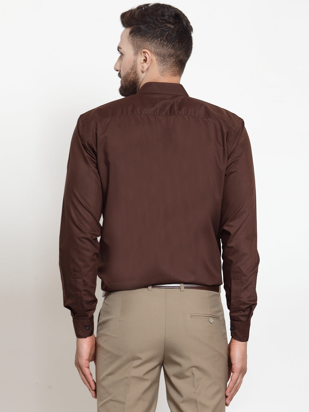 Jainish Brown Men's Cotton Solid Mandarin Collar Formal Shirts ( SF 726Coffee ) - Distacart