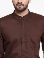 Jainish Brown Men's Cotton Solid Mandarin Collar Formal Shirts ( SF 726Coffee ) - Distacart