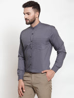 Jainish Grey Men's Cotton Solid Mandarin Collar Formal Shirts ( SF 726Grey ) - Distacart
