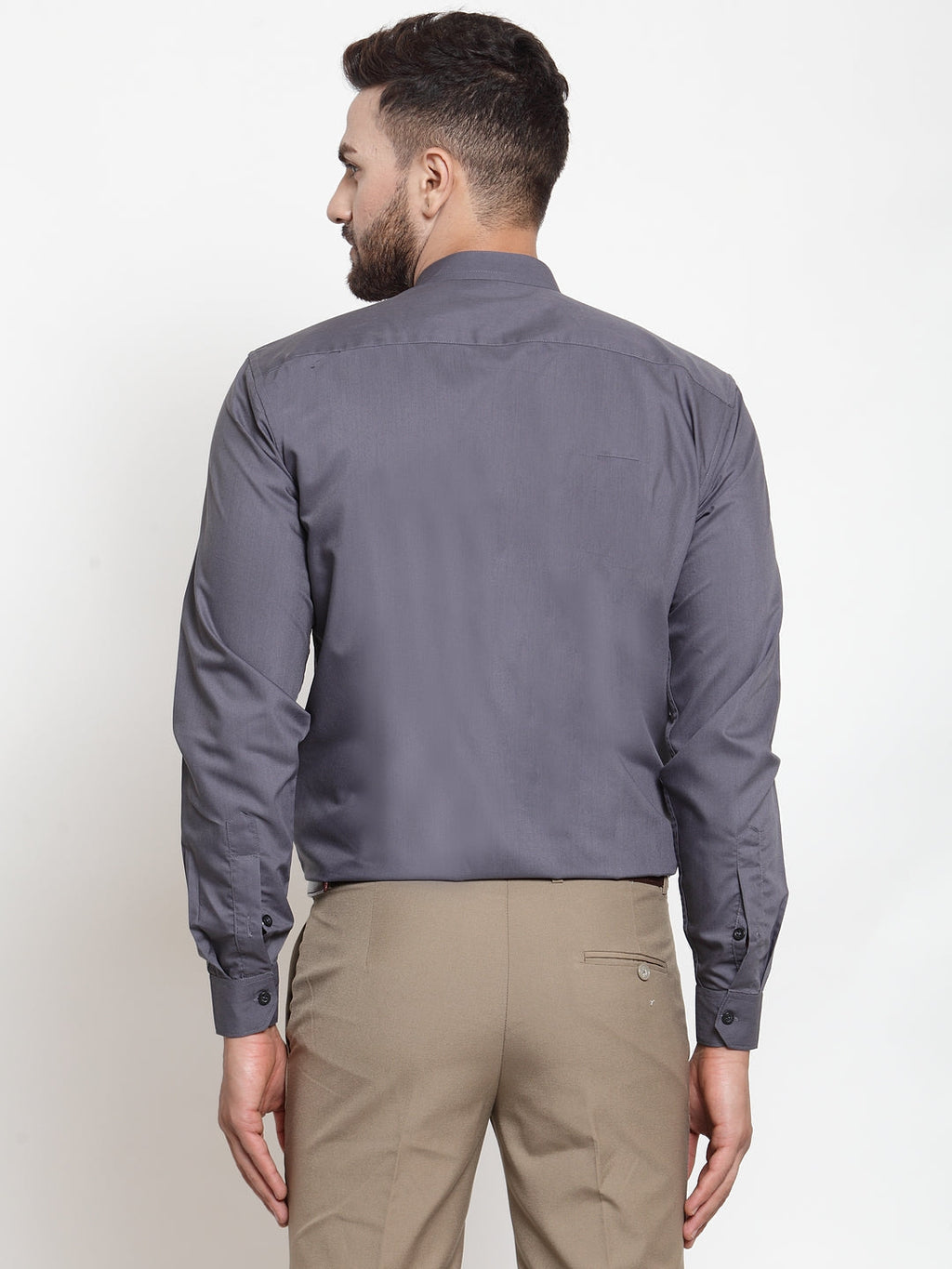 Jainish Grey Men's Cotton Solid Mandarin Collar Formal Shirts ( SF 726Grey ) - Distacart