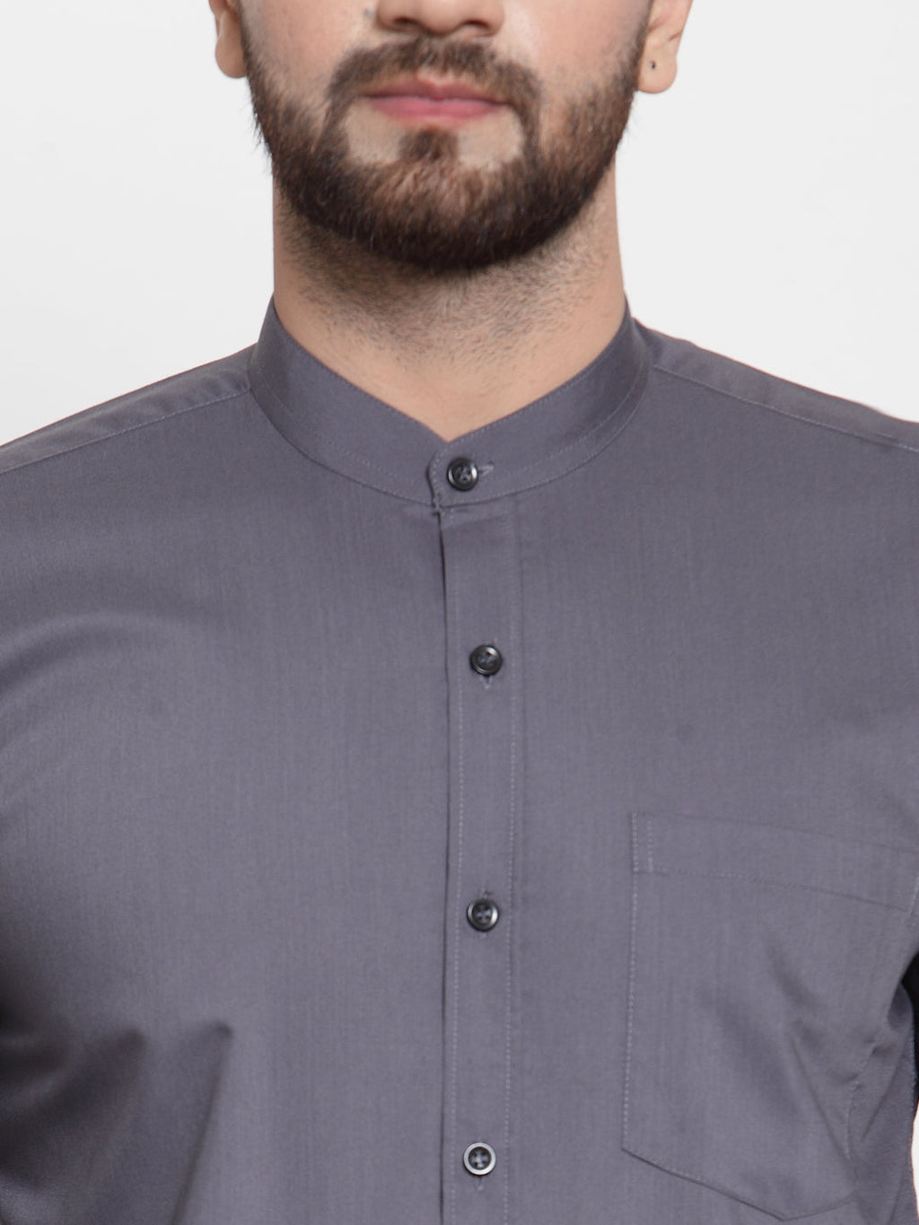 Jainish Grey Men's Cotton Solid Mandarin Collar Formal Shirts ( SF 726Grey ) - Distacart