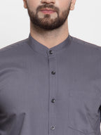 Jainish Grey Men's Cotton Solid Mandarin Collar Formal Shirts ( SF 726Grey ) - Distacart