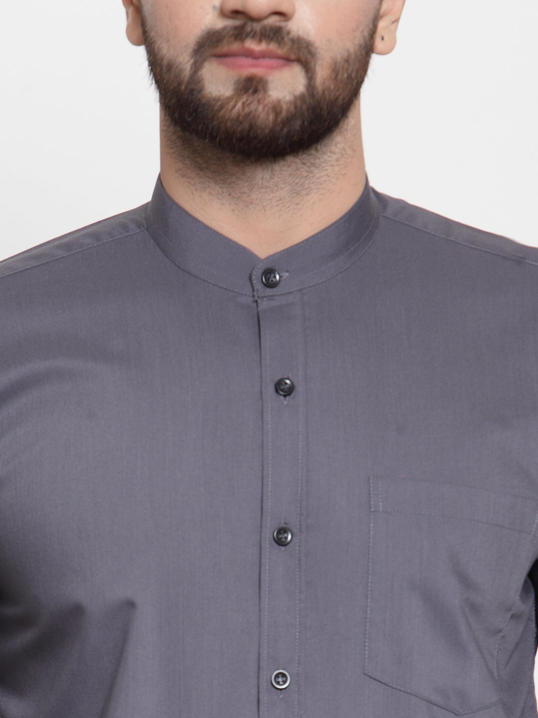 Jainish Grey Men's Cotton Solid Mandarin Collar Formal Shirts ( SF 726Grey ) - Distacart