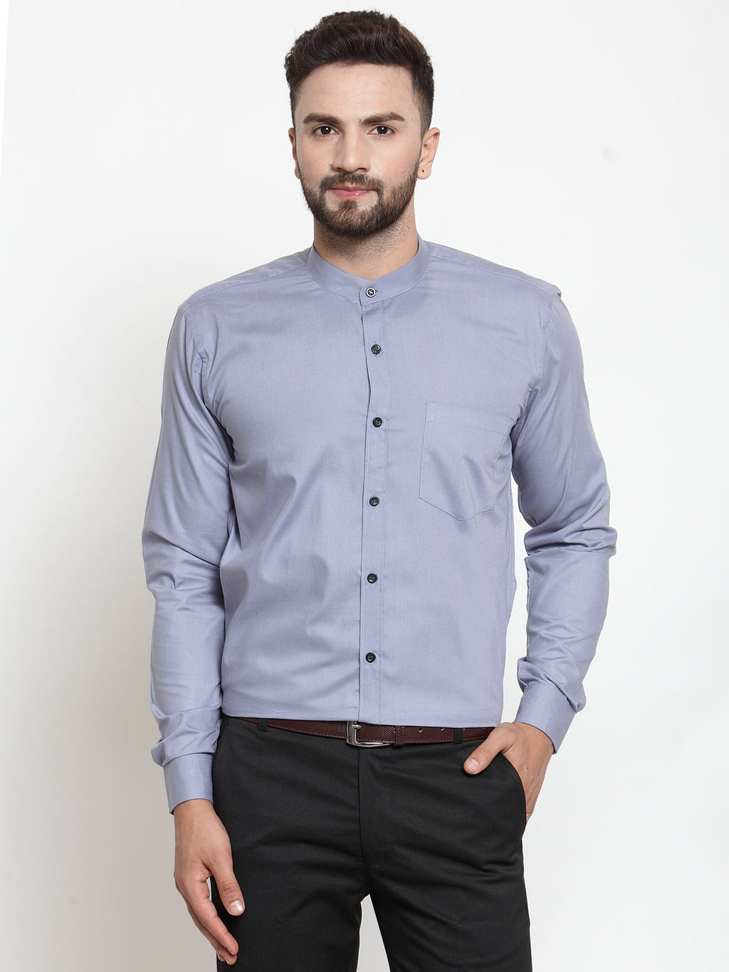 Jainish Grey Men's Cotton Solid Mandarin Collar Formal Shirts ( SF 726Light-Grey ) - Distacart