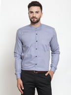 Jainish Grey Men's Cotton Solid Mandarin Collar Formal Shirts ( SF 726Light-Grey ) - Distacart