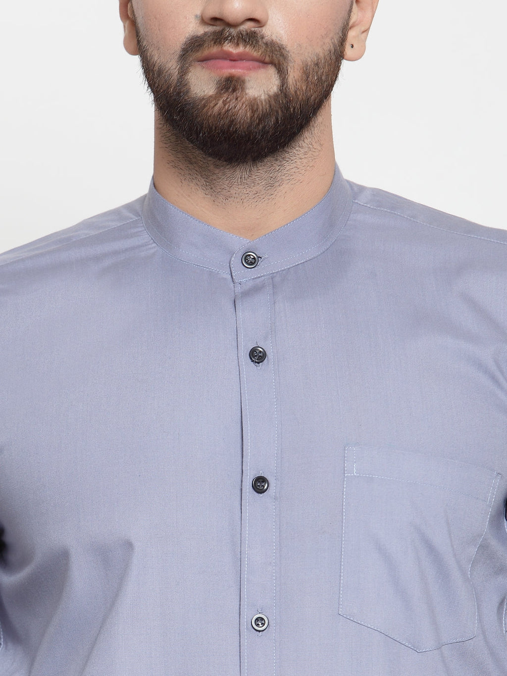 Jainish Grey Men's Cotton Solid Mandarin Collar Formal Shirts ( SF 726Light-Grey ) - Distacart