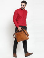 Jainish Maroon Men's Cotton Solid Mandarin Collar Formal Shirts ( SF 726Maroon ) - Distacart